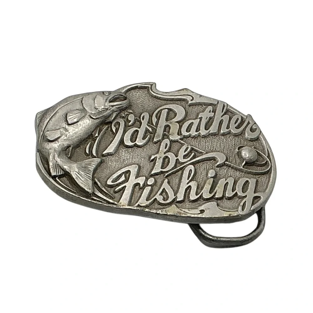 Vintage 1994 Great American Products Id Rather Be‎ Fishing Belt Buckle Trout 523